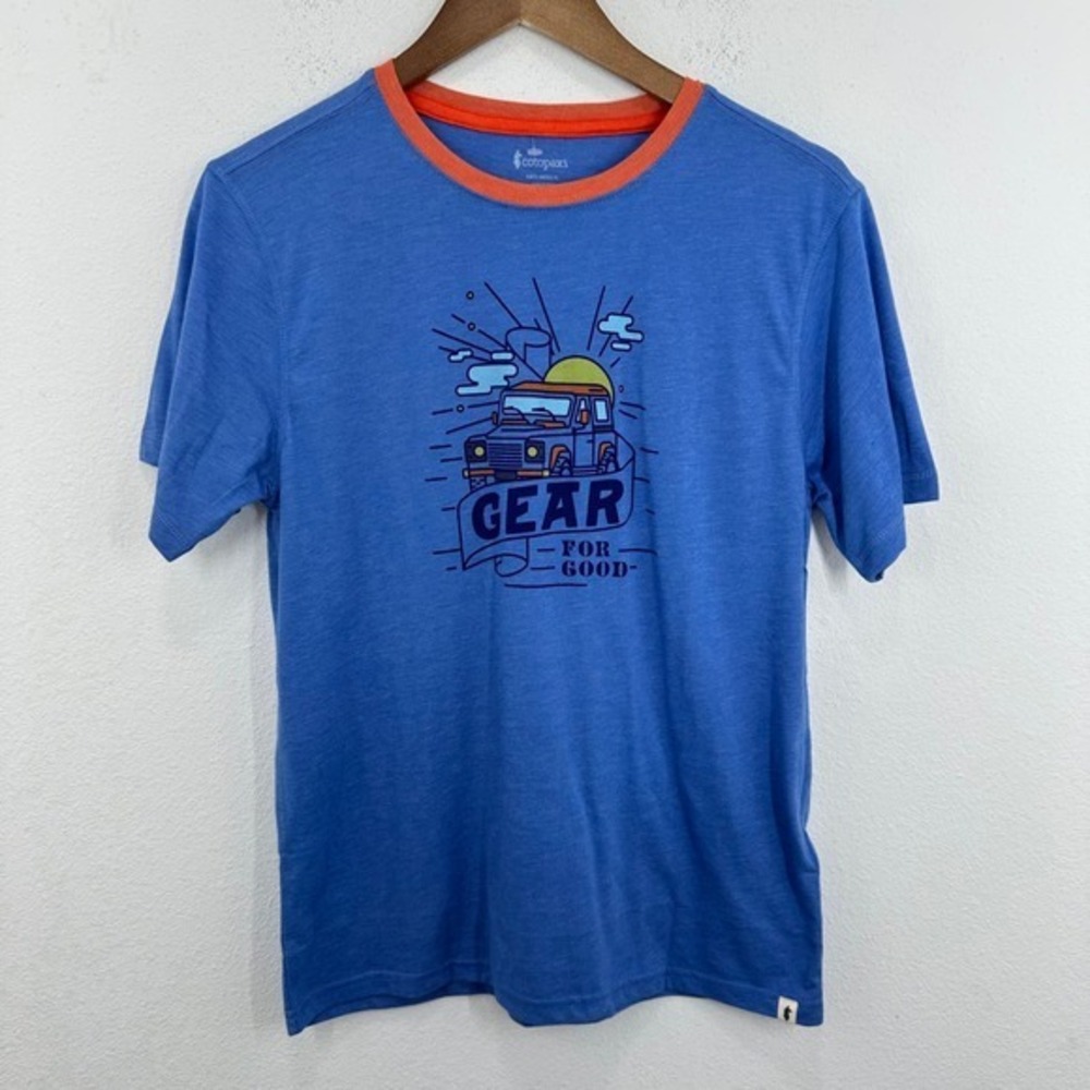 Cotopaxi Kids Are We There Yet Organic Graphic T-Shirt Size XL Lupine Blue‎ NWT